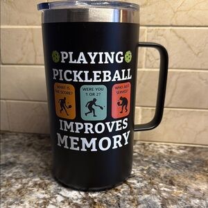 Black Pickleball Themed Travel Mug